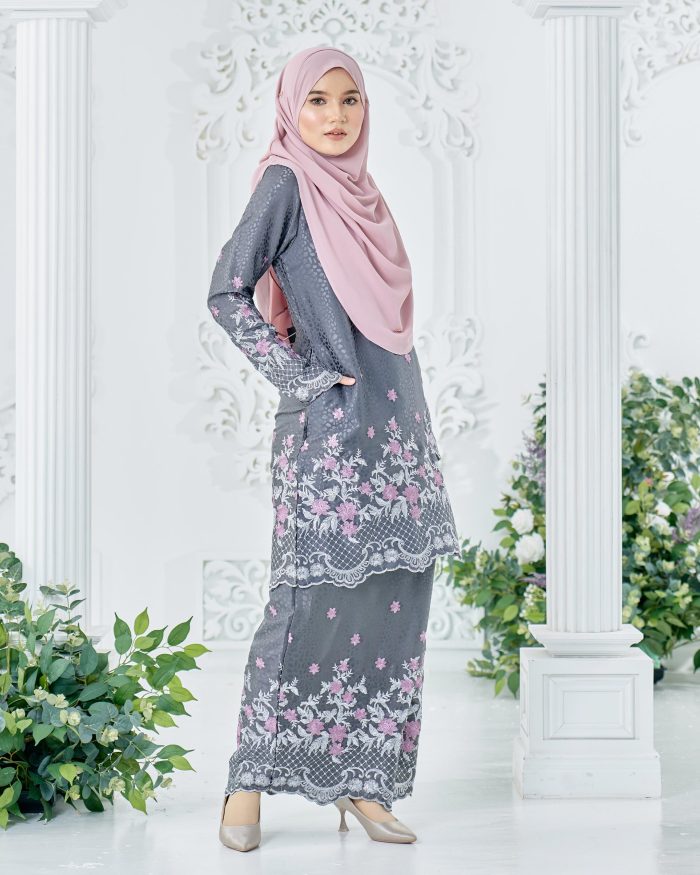 Baju Kurung Sulam Mahsuri - Kekwa Dark Grey