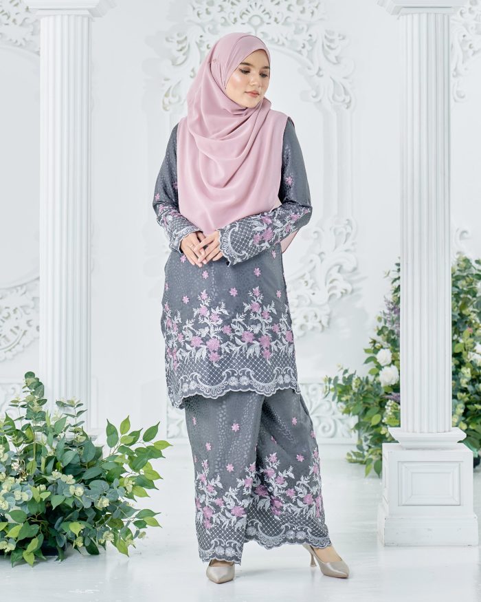 Baju Kurung Sulam Mahsuri - Kekwa Dark Grey - Image 2