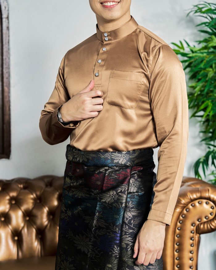 Baju Melayu Tailored Fit – Bronze Brown - Image 3