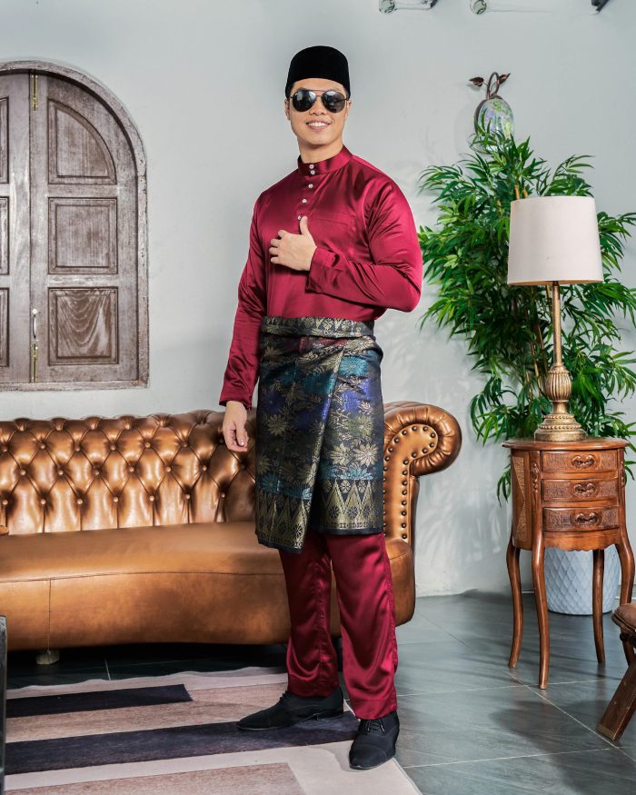 Baju Melayu Tailored Fit – Maroon - Image 2