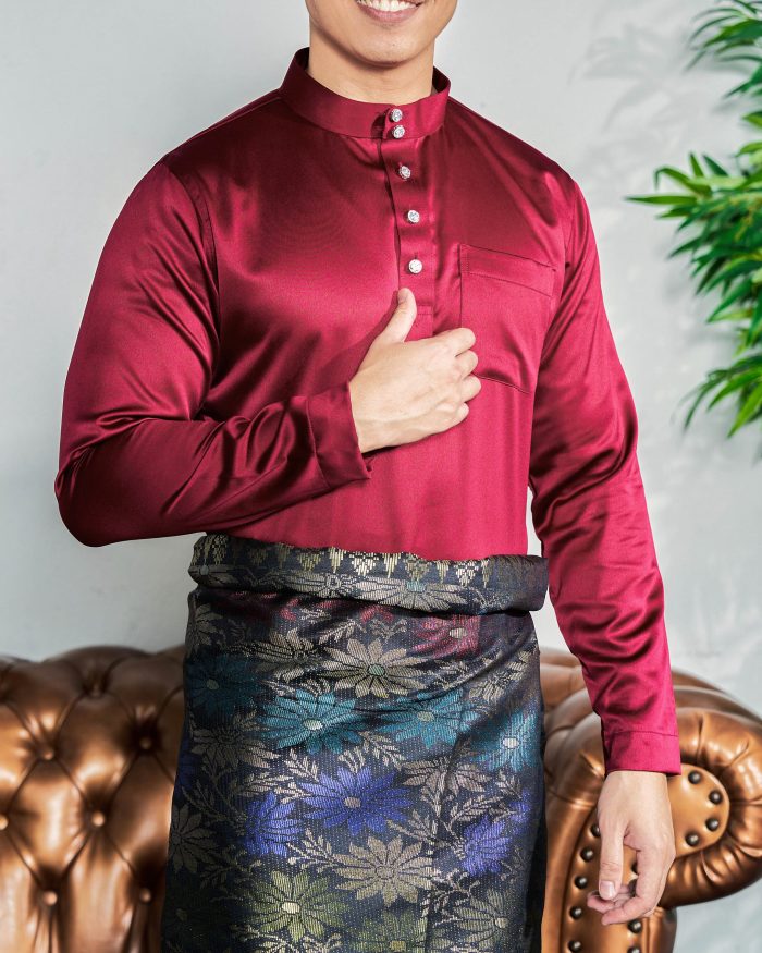 Baju Melayu Tailored Fit – Maroon - Image 4