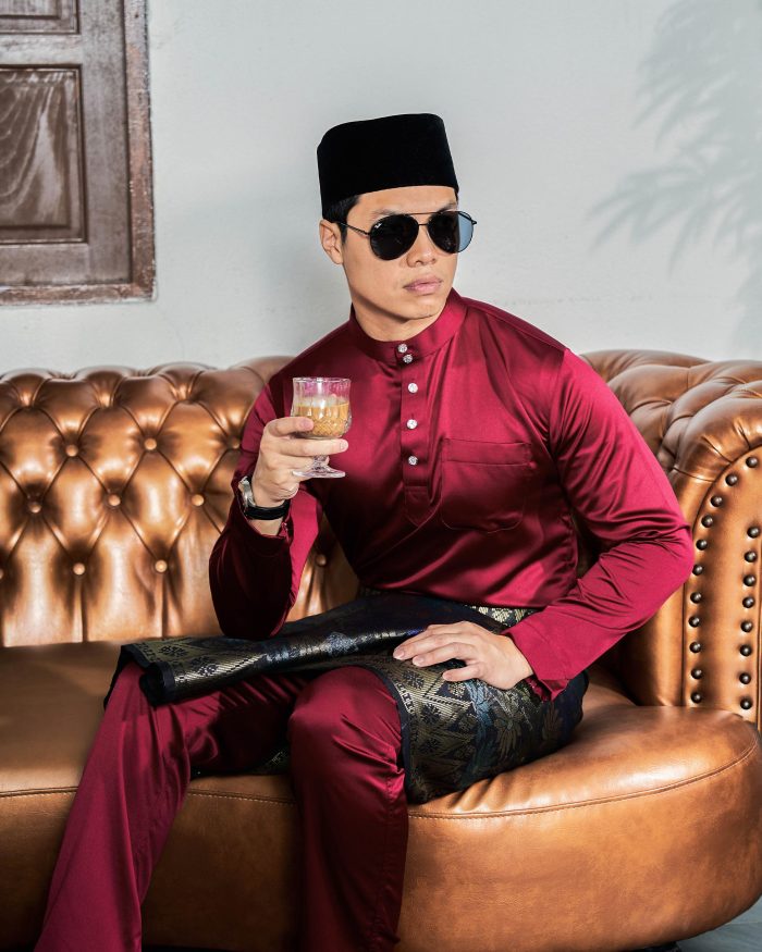 Baju Melayu Tailored Fit – Maroon - Image 3