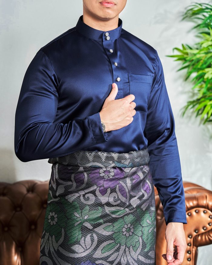 Baju Melayu Tailored Fit – Navy Blue - Image 3