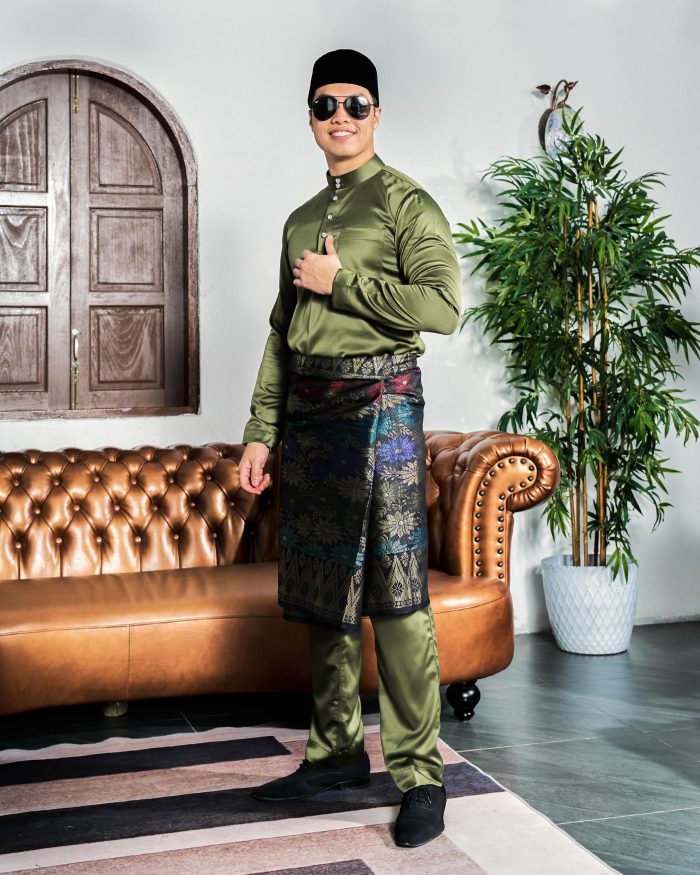 Baju Melayu Tailored Fit – Olive Green - Image 2