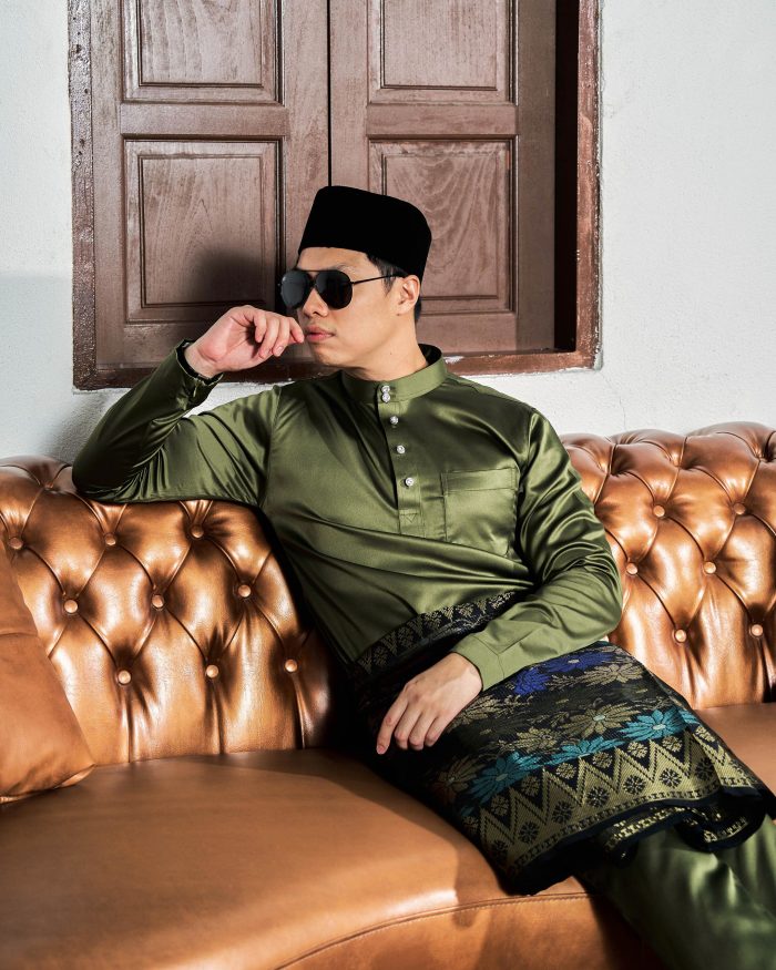 Baju Melayu Tailored Fit – Olive Green - Image 3