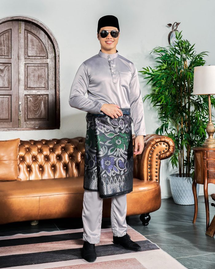 Baju Melayu Tailored Fit – Silver Steel