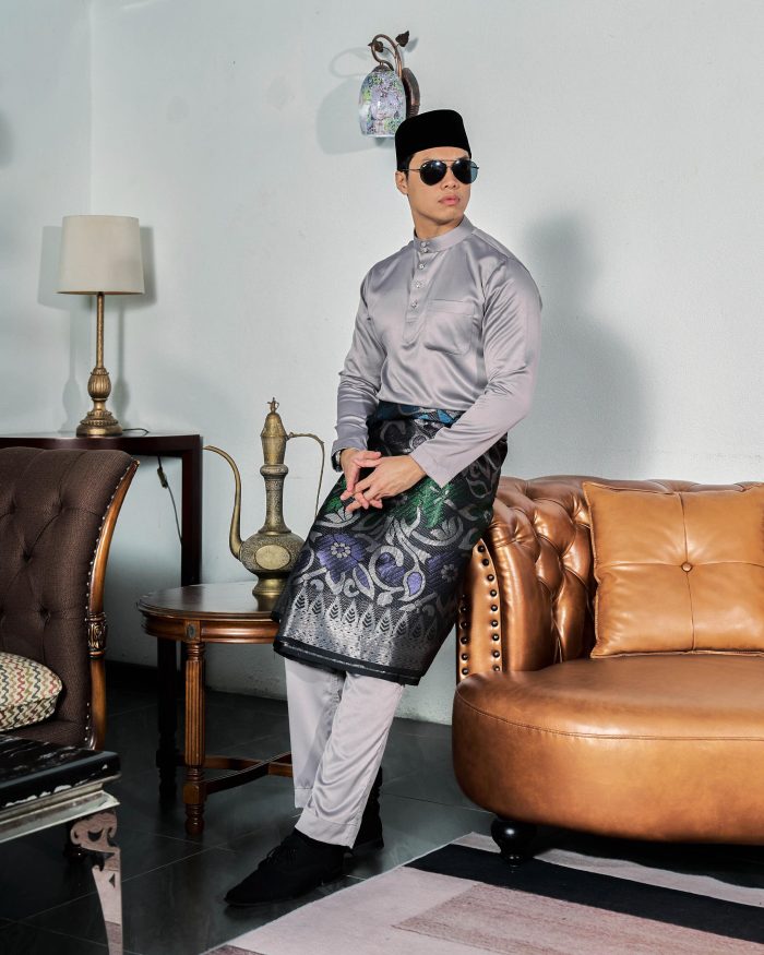 Baju Melayu Tailored Fit – Silver Steel - Image 2