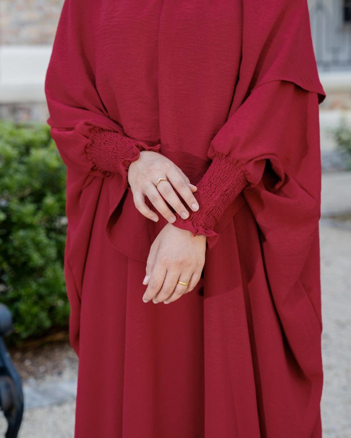 Abaya Kaftan Reyfa Dan Khimar Reyfa - Scarlet Maroon - Image 3