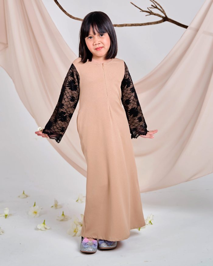 Abaya Lace Suhana Kids - Latte Nude