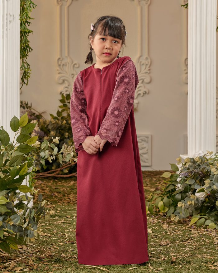 Abaya Lace Suhana Kids - Maroon