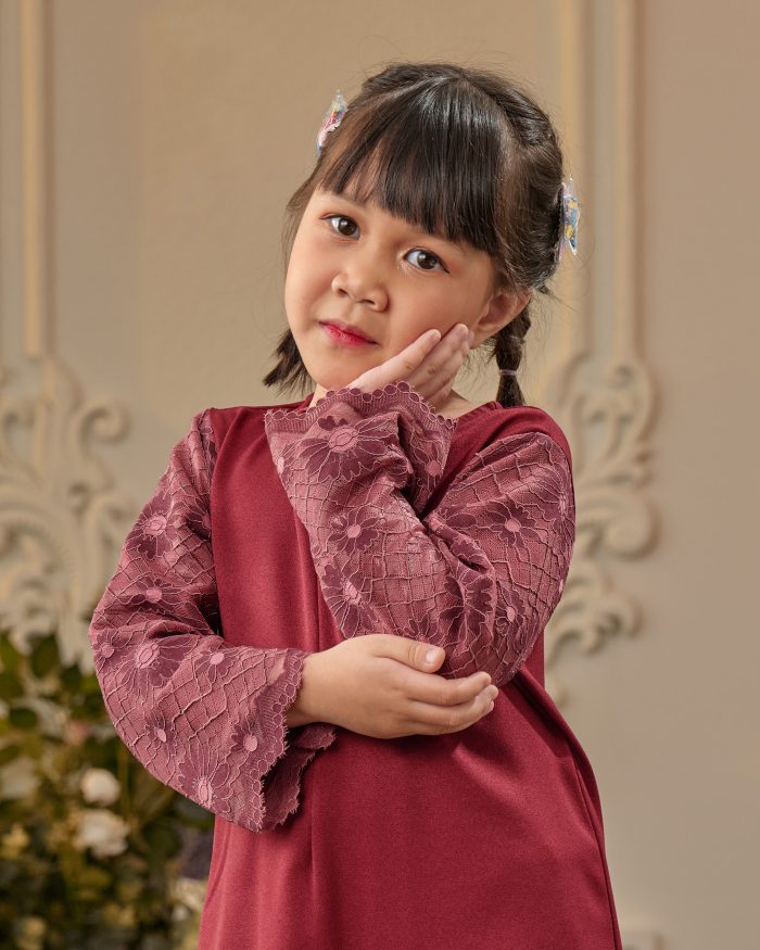 Abaya Lace Suhana Kids - Maroon - Image 4