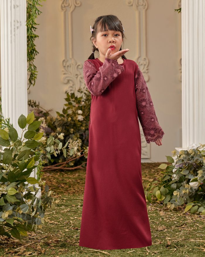Abaya Lace Suhana Kids - Maroon - Image 2