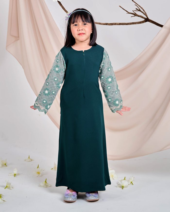 Abaya Lace Suhana Kids - Pine Green - Image 2