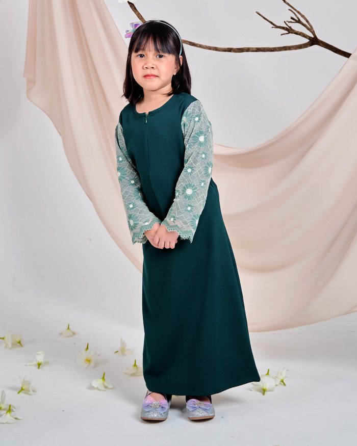 Abaya Lace Suhana Kids - Pine Green