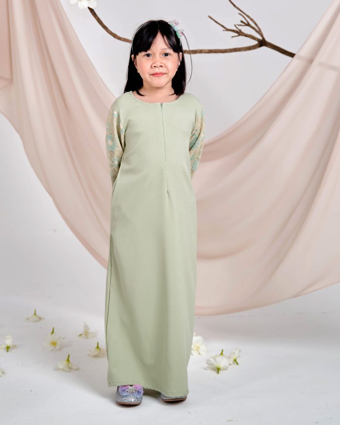 Abaya Lace Suhana Kids - Pistachio Green - Image 3