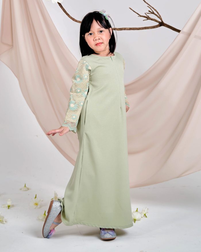 Abaya Lace Suhana Kids - Pistachio Green