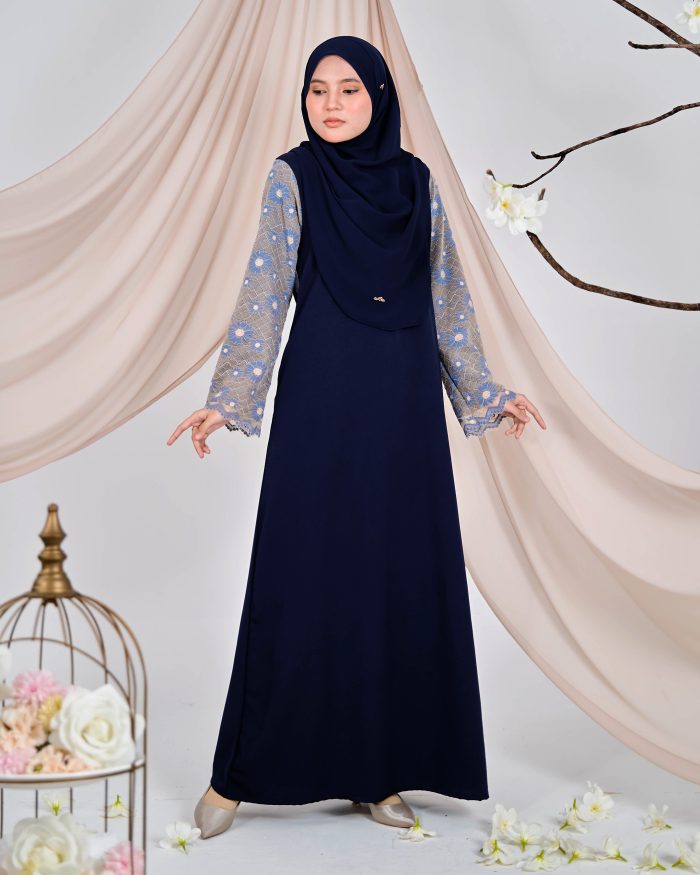 Abaya Lace Suhana - Navy Blue - Image 3