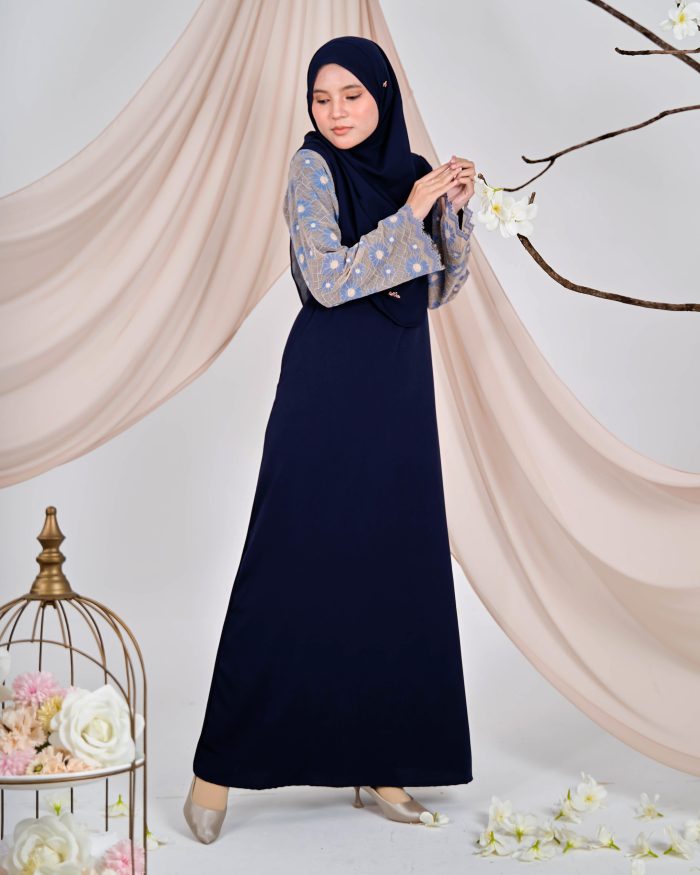 Abaya Lace Suhana - Navy Blue - Image 2