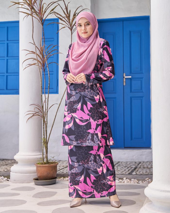 Baju Kurung Pahang Laura Printed 9.0 - Blackpink Scarlet