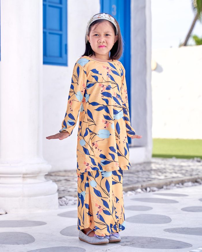 Baju Kurung Pahang Laura Printed Kids 9.0 - Canary Tulips