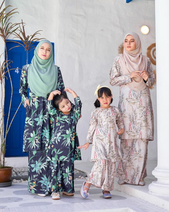 Baju Kurung Pahang Laura Printed Kids 9.0 - Peace Lily - Image 4