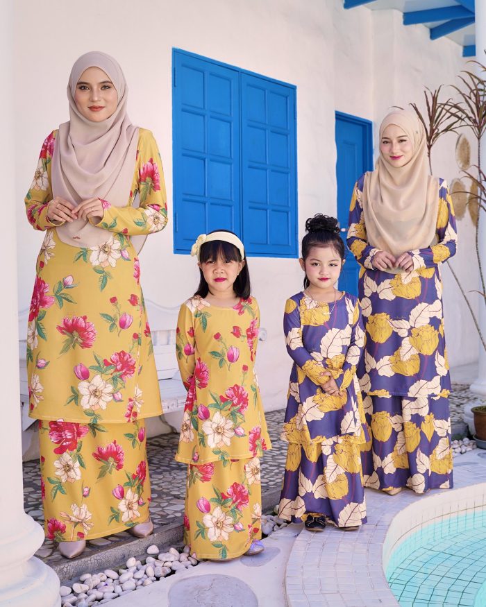 Baju Kurung Pahang Laura Printed Kids 9.0 - Graphite Glory - Image 4