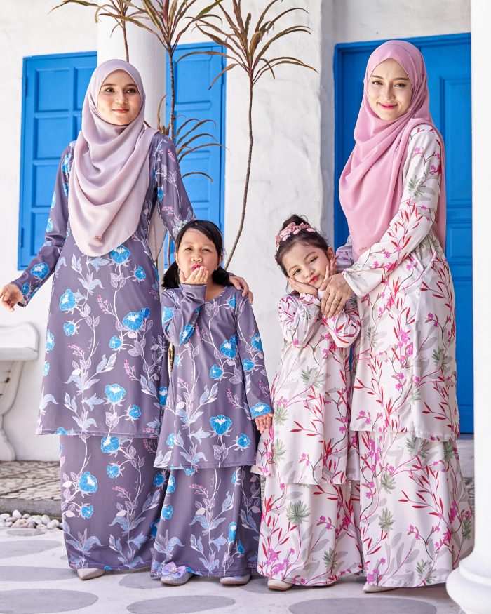 Baju Kurung Pahang Laura Printed Kids 9.0 - Ivory Ixora - Image 4