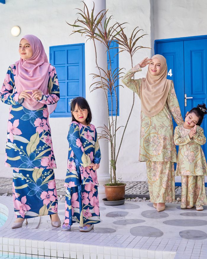 Baju Kurung Pahang Laura Printed Kids 9.0 - Royal Dahlia - Image 4