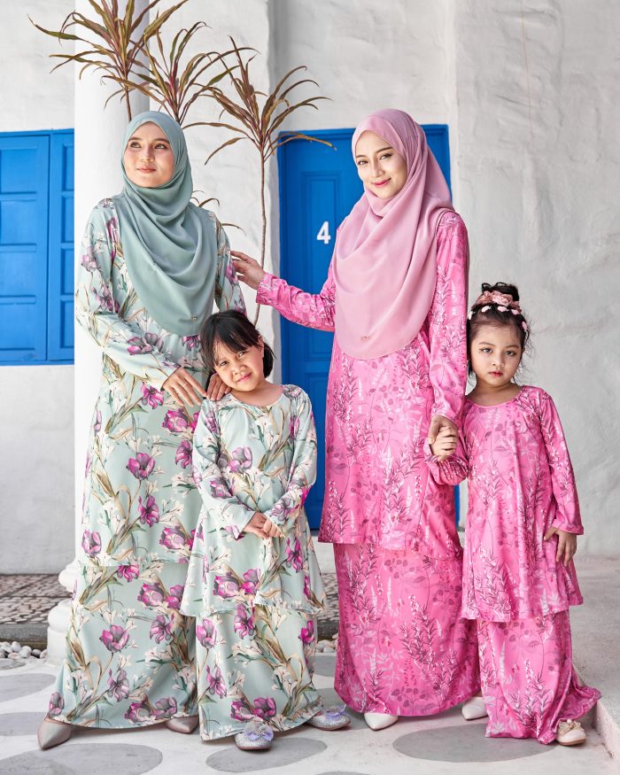 Baju Kurung Pahang Laura Printed Kids 9.0 - Peach Malva - Image 5