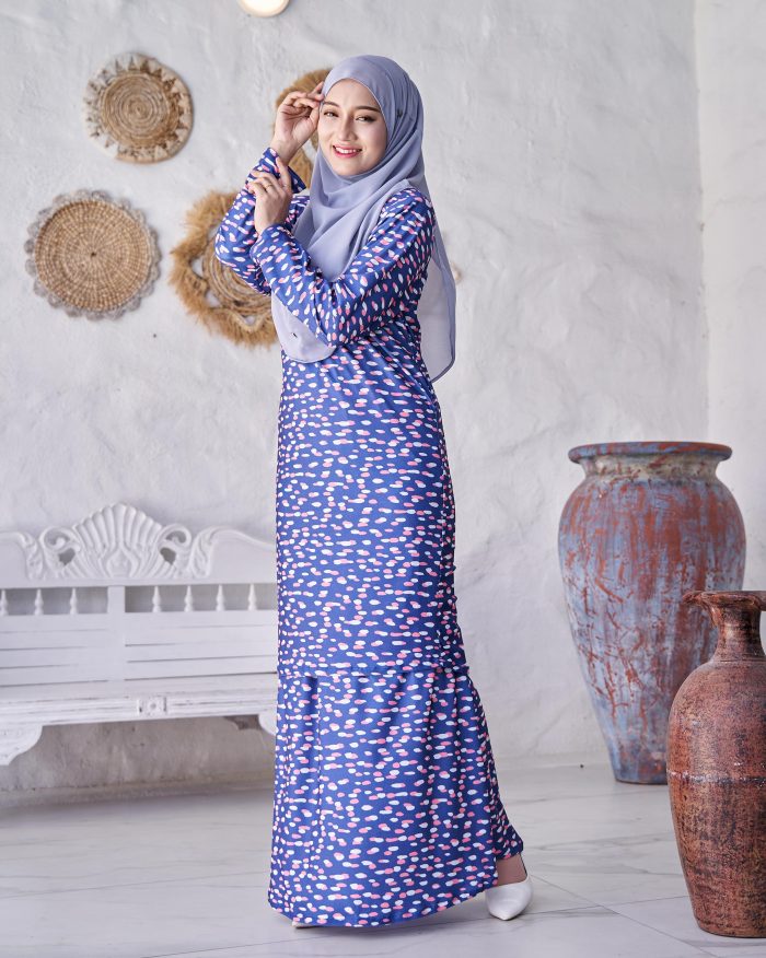 Baju Kurung Pahang Laura Printed 9.0 - Denim Dots