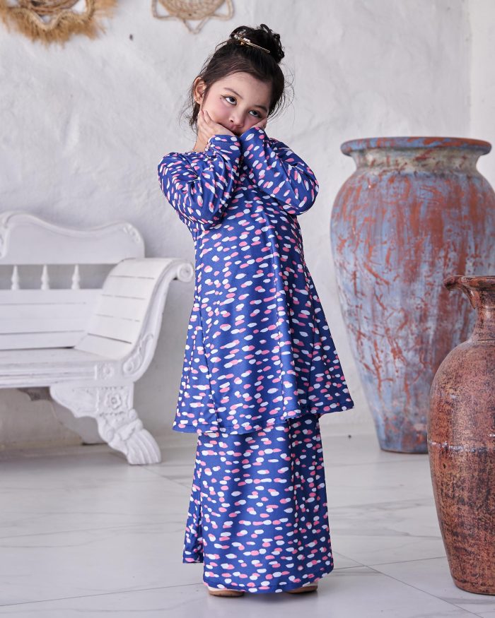 Baju Kurung Pahang Laura Printed Kids 9.0 - Denim Dots