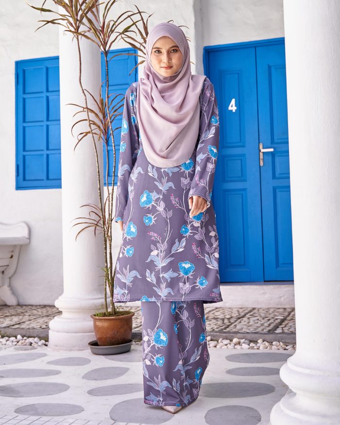 Baju Kurung Pahang Laura Printed 9.0 - Graphite Glory