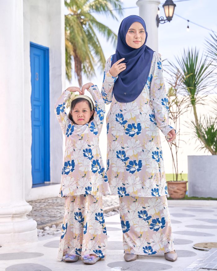 Baju Kurung Pahang Laura Printed Kids 9.0 - Milkycream Canna - Image 4