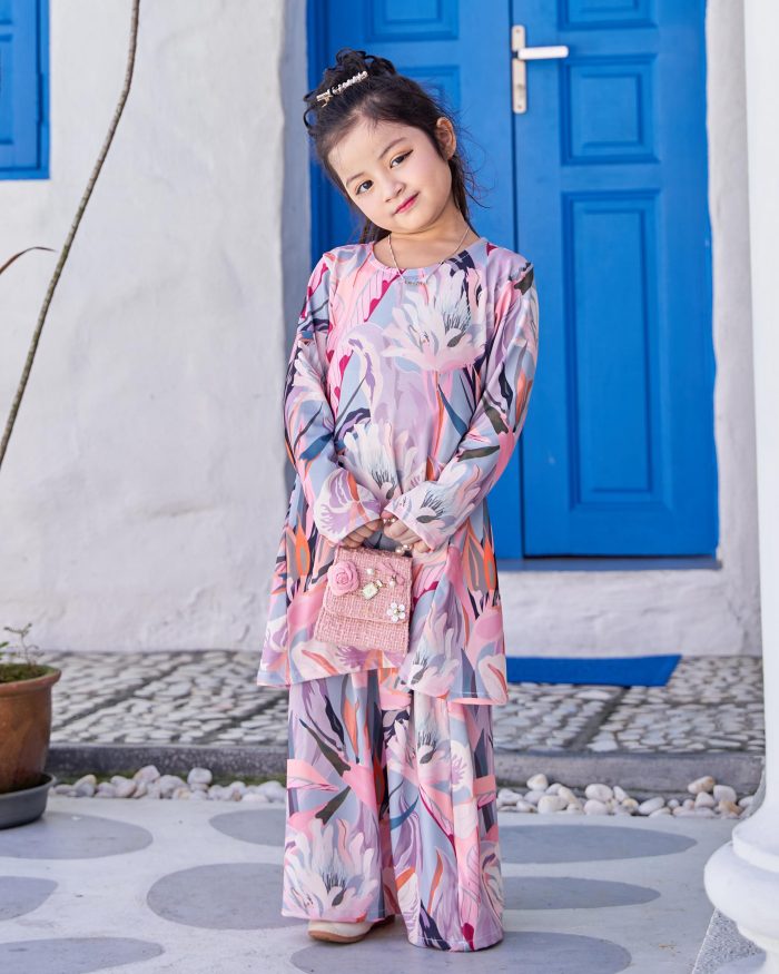 Baju Kurung Pahang Laura Printed Kids 9.0 - Peace Lily - Image 2