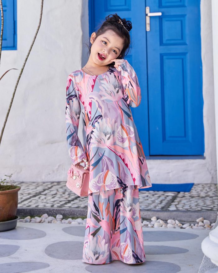 Baju Kurung Pahang Laura Printed Kids 9.0 - Peace Lily