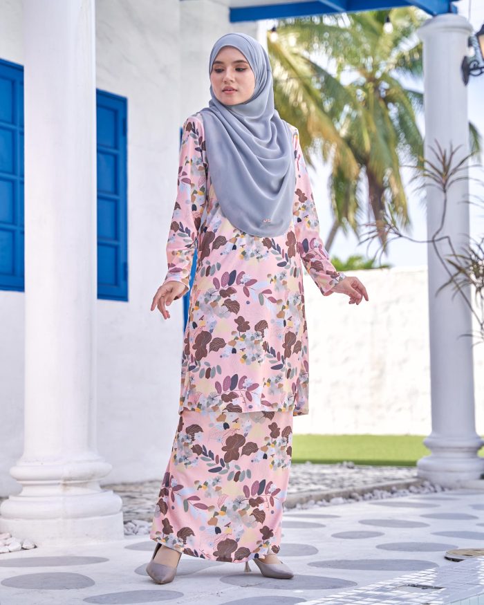 Baju Kurung Pahang Laura Printed 9.0 - Peach Orange