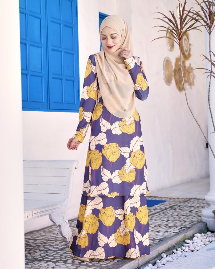 Baju Kurung Pahang Laura Printed 9.0 - Pebble Millionbells