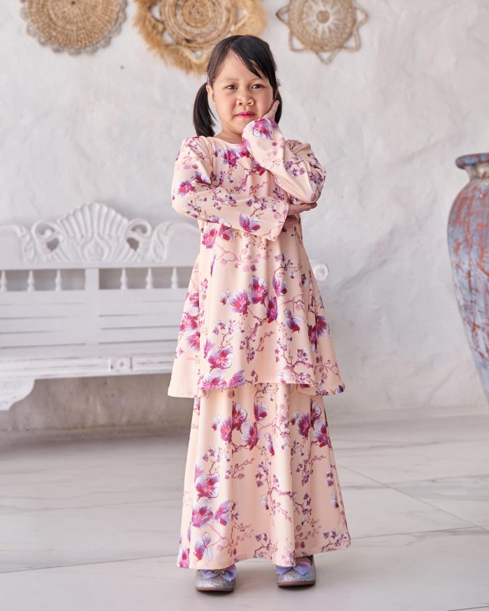 Baju Kurung Pahang Laura Printed Kids 9.0 - Puff Orchid