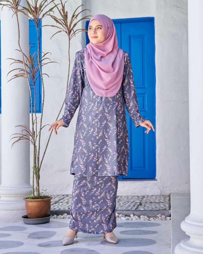 Baju Kurung Pahang Laura Printed 9.0 - Verbena Gray