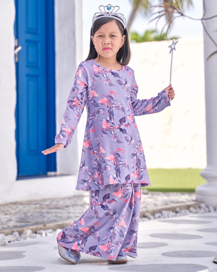 Baju Kurung Pahang Laura Printed Kids 9.0 - Violet Paradise