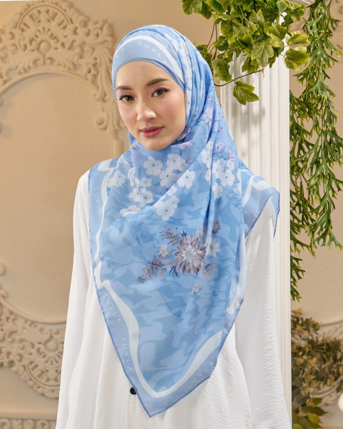 Tudung Bawal Cotton Voile Cendana - Blue Poppy - Image 2