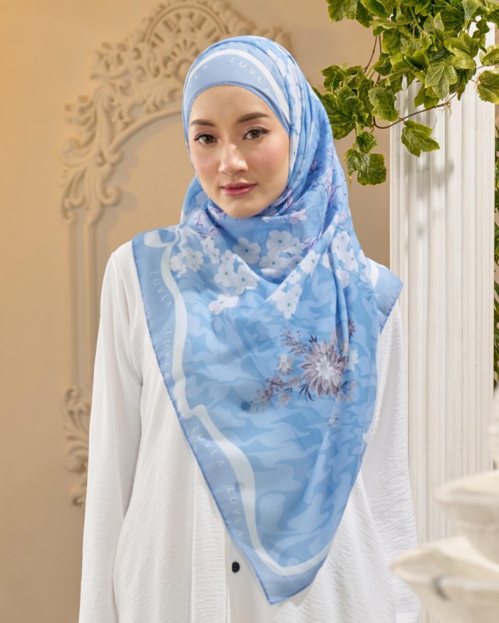 Tudung Bawal Cotton Voile Cendana - Blue Poppy - Image 3