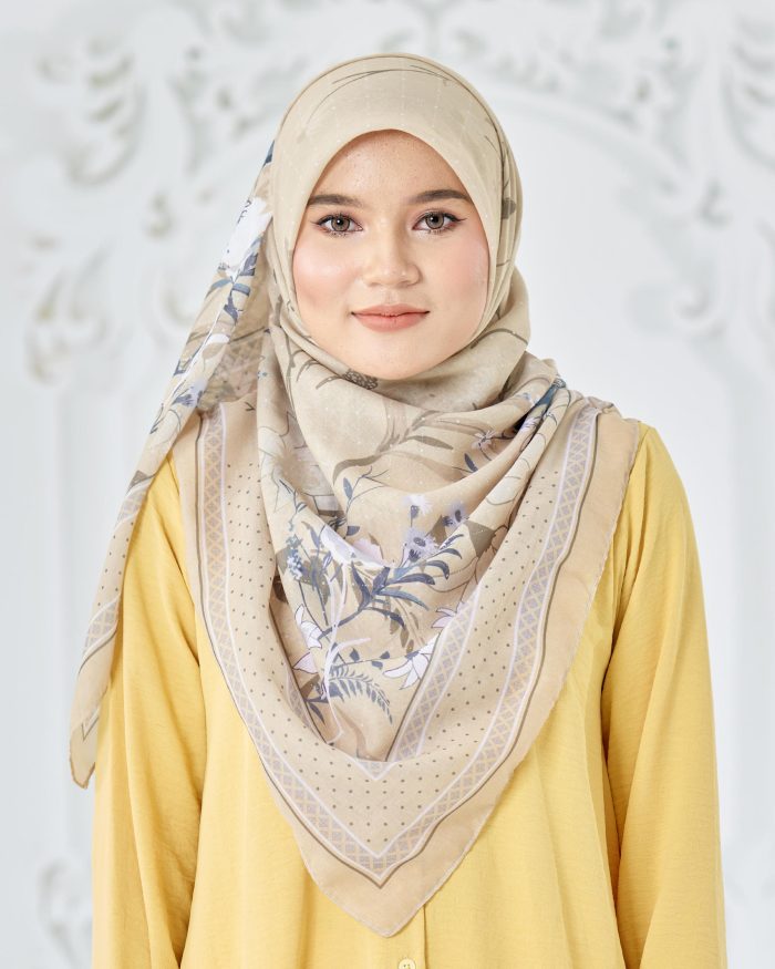 Tudung Bawal Cotton Voile Dahlia - Hollyhocks Gold - Image 2