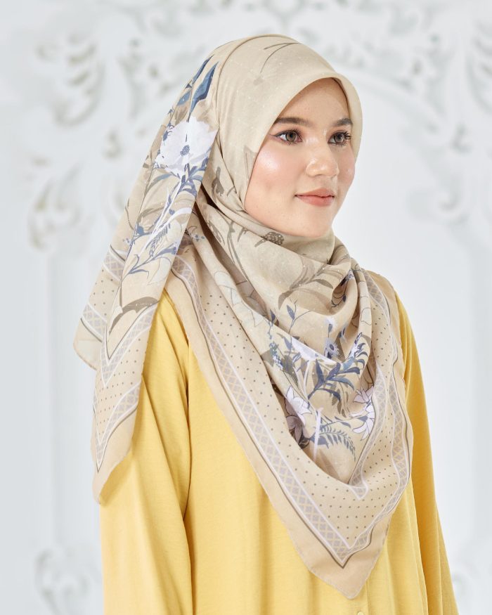 Tudung Bawal Cotton Voile Dahlia - Hollyhocks Gold