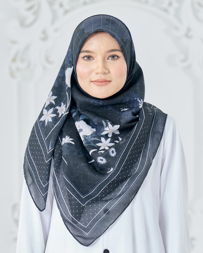 Tudung Bawal Cotton Voile Dahlia - Moon Black - Image 2