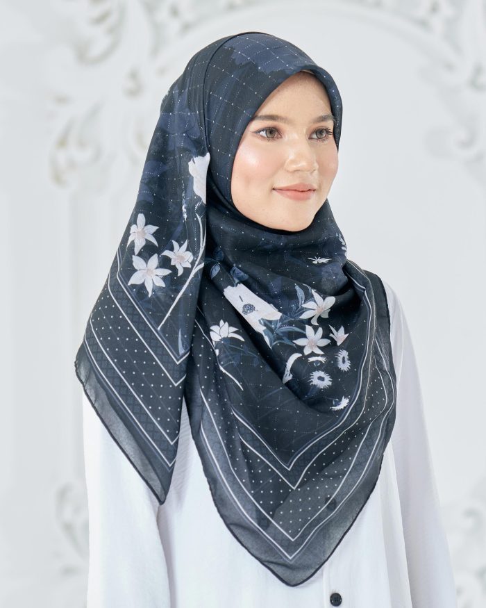 Tudung Bawal Cotton Voile Dahlia - Moon Black