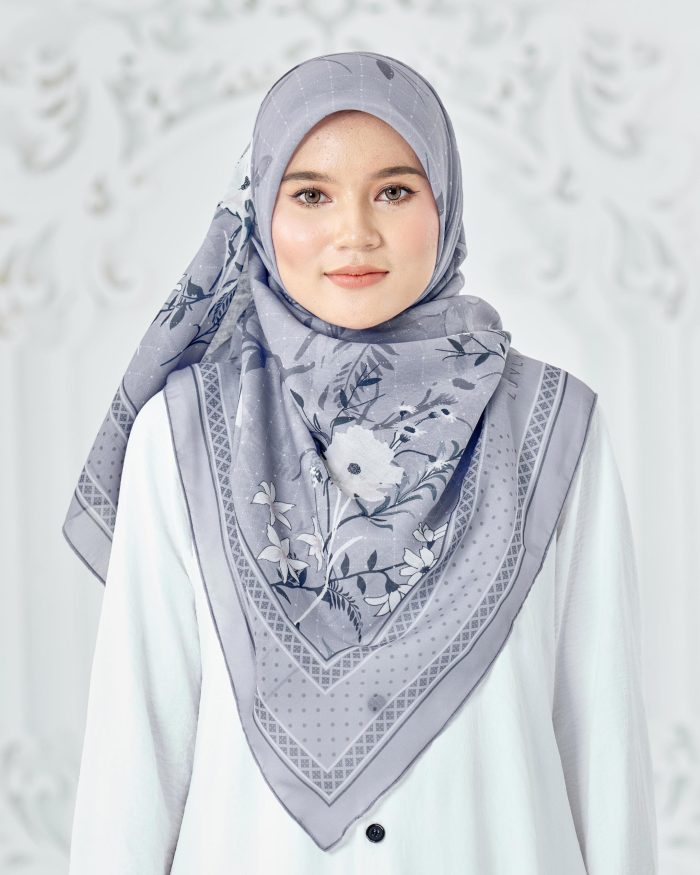 Tudung Bawal Cotton Voile Dahlia - Space Grey - Image 2