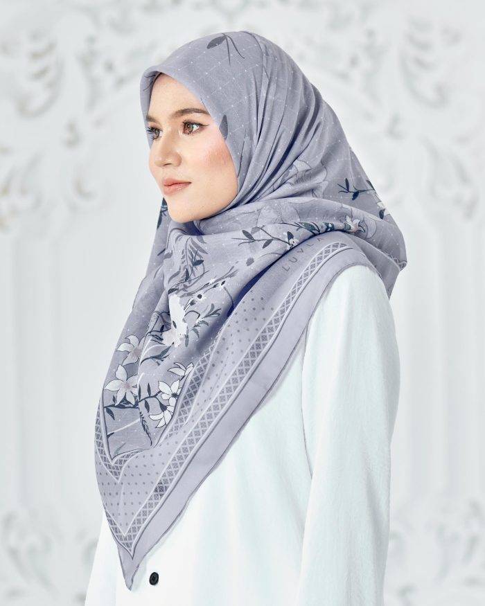 Tudung Bawal Cotton Voile Dahlia - Space Grey - Image 3