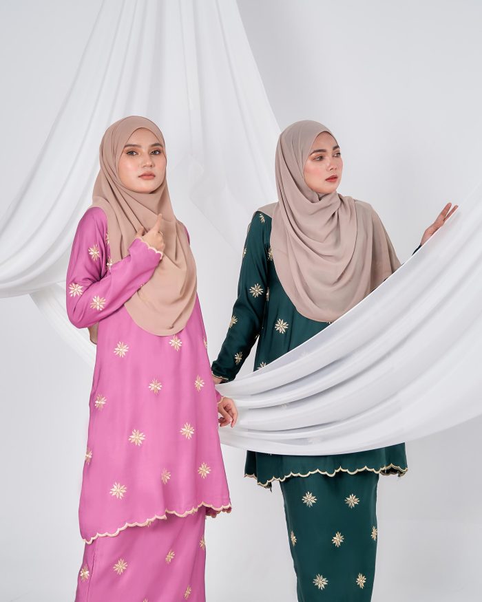 Baju Kurung Sulam Songket Tun Teja - Melati Rose Pink - Image 7