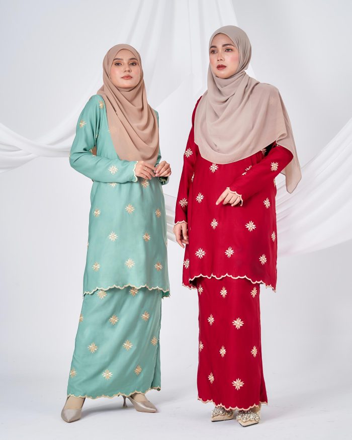 Baju Kurung Sulam Songket Tun Teja - Melati Pistachio Green - Image 9